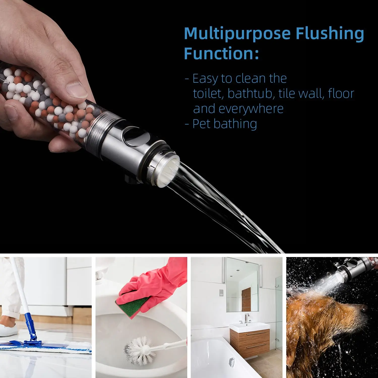 Shower Head High Pressure Water Saving with On/Off Switch Stop Button Ionic Mineral Anion 3 Modes Handheld Bathroom Showerheads 5