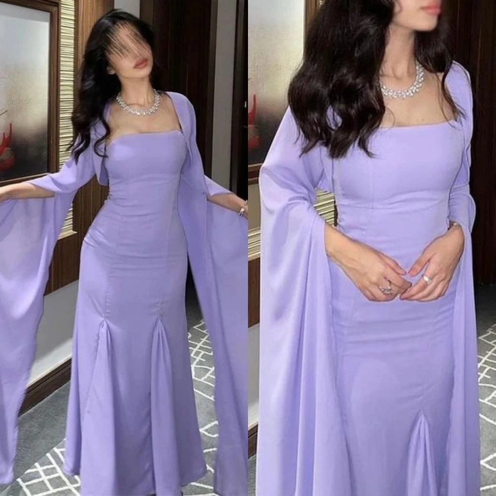 

AsaNagi Elegant Mermaid Prom Dress Women's Long Sleeve Square Neck Party Evening Gown Saudi Ankle Length Special Occasion Gowns