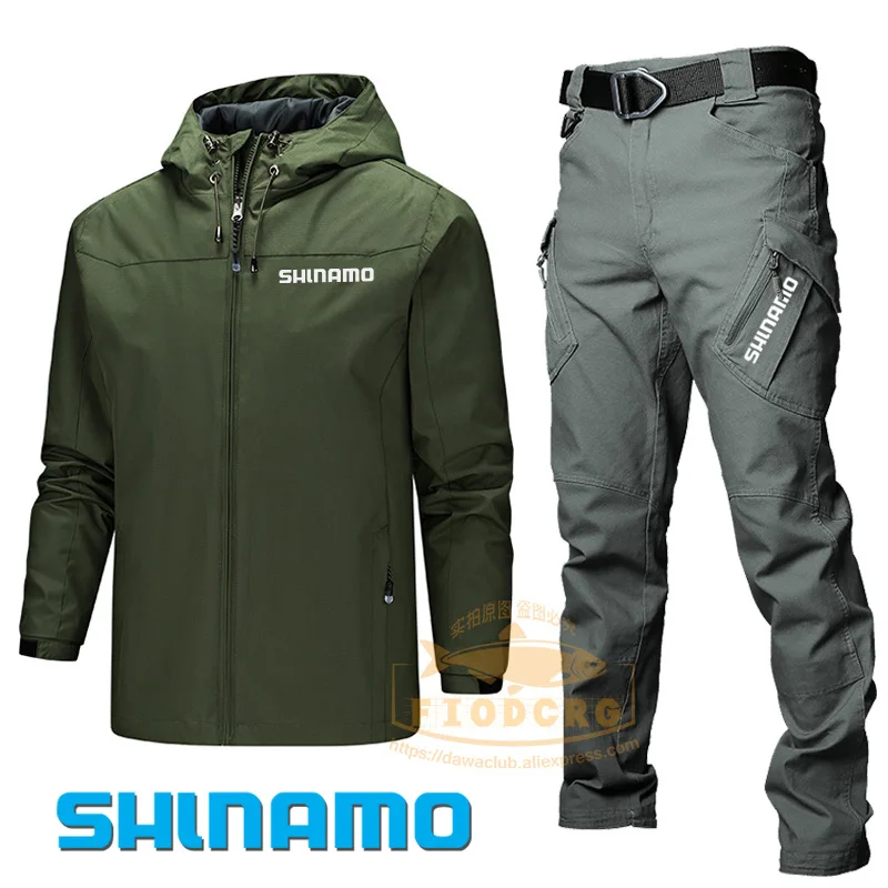 

2023 Men's Windproof Fishing Jacket Waterproof Outdoor Jacket Hoodie Fishing Trousers Hunting Hiking Jacket Pants Two Piece Ste