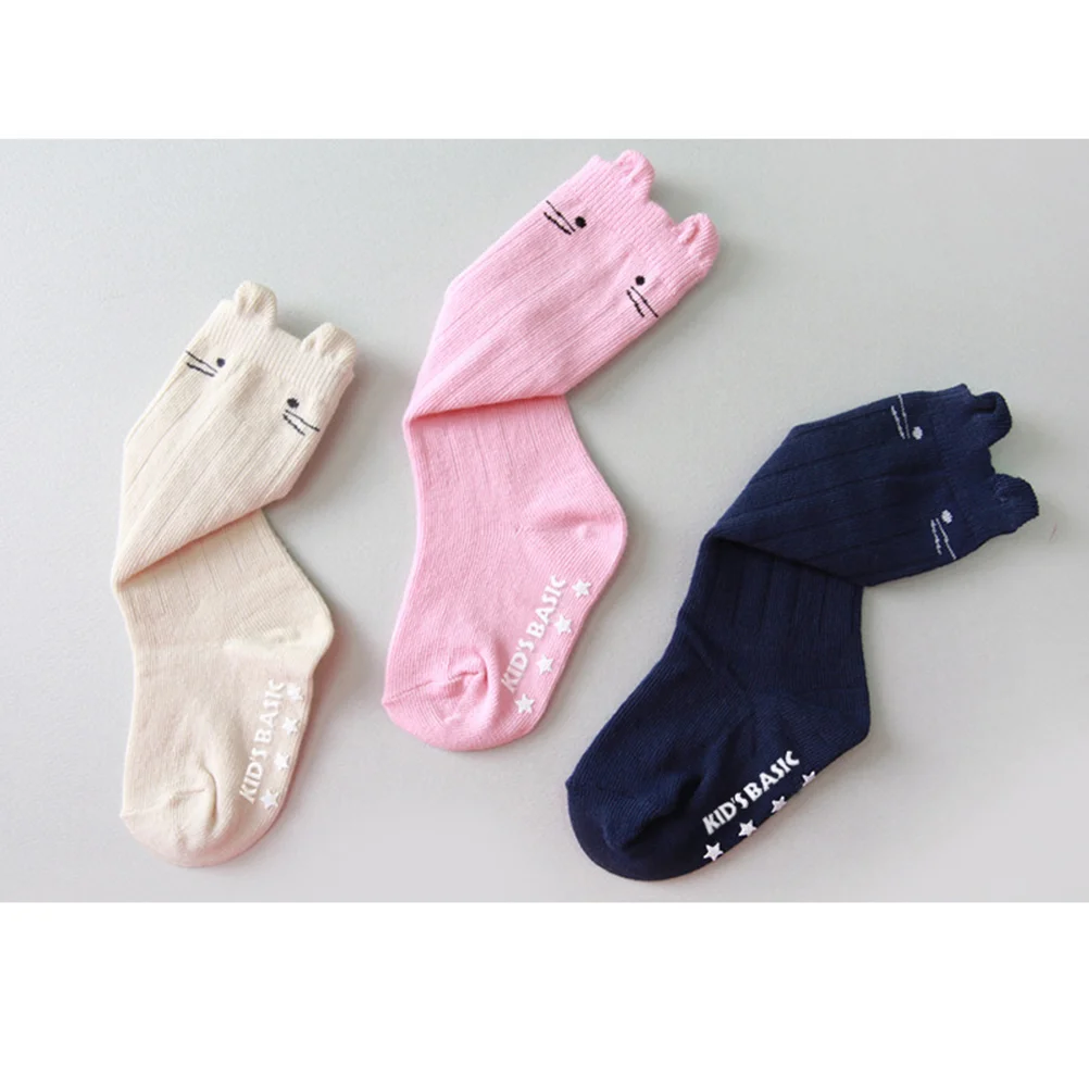 Unisex Baby Girls Boys Socks Anti-skid Stockings Cartoon Socks for 1-3 Years Old Kids (Dark Blue Cat)