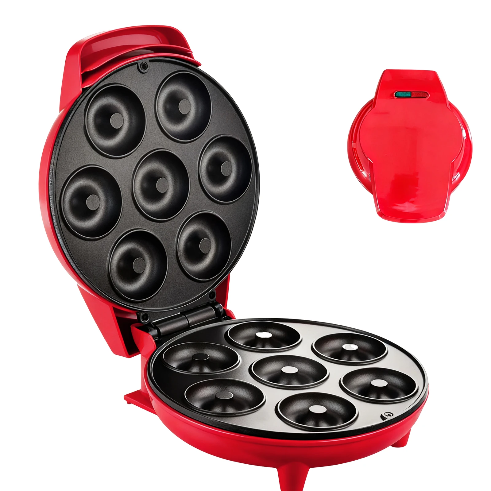 Doppelseitiger Donut Maker, 1200W, 7-Loch-Donutmaschine, Non-Stick Teflon, Rutschfeste Füße, Für Perfekte Donuts in 7 Minuten