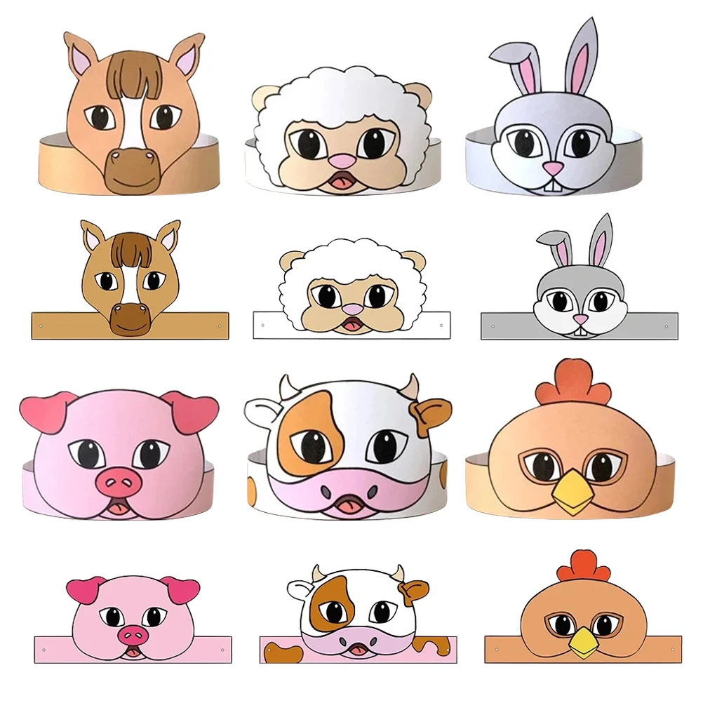 

Crown Birthday Party Hats Children's Paper Party Hats Kids Birthday Farm Animals Happy Birthday Party Decoration Supplies
