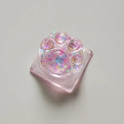 Backlit Cat Paw Crystal Keycap - Cute DIY Personalized Key Caps (Pink Sequins  x 1)