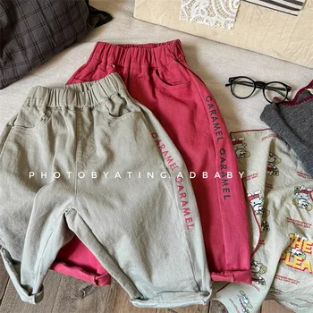 2025 Autumn New Children Loose Trousers Cotton Baby Girls Letter Harem Pants Kids Casual Pants Toddler Boys Straight Pants 1