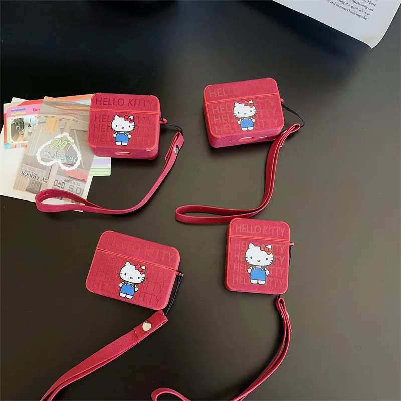 Hello Kitty Red Per Custodia Airpods Pro 2, Custodia In Pelle Pu Per Auricolari Anime Per Airpods Pro/Airpods 3 2021/Airpods 1/2 Per Ragazze