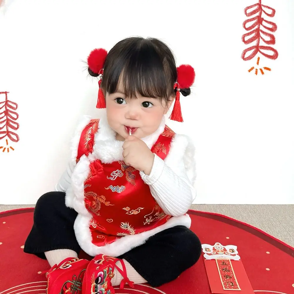 양털 소녀 조끼 코트, 중국 스타일 민소매 전통 탱크 탑, 자수 스탠드 칼라, 소년 당나라 세트 탑, 