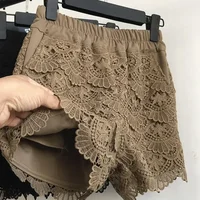 Lace Shorts Women Spring Autumn High Waist Shorts Elastic Wide Leg Short Shorts Black / White Ladies Sexy Short Feminino Q2248 - Image 3