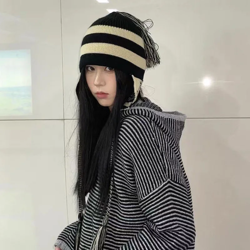 Anime Winter Long Tied Rope Beanies Cap Oosaki Shinichi Nana Outdoor Warm Winter Hat Women Streetwear Party Funny Bonnet