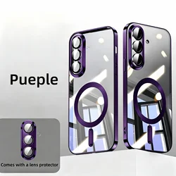 Magnetic Luxury Phone Case with Full Camera Lens Protector for Galaxy A57 (Purple)
