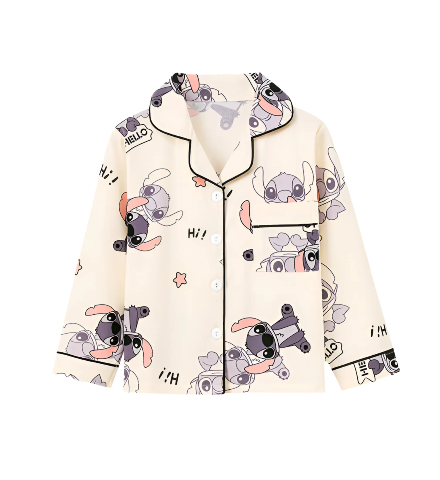 2pcs Stitch Print Kids Pajama Set – Long Sleeve Top & Pants for Boys & Girls 2