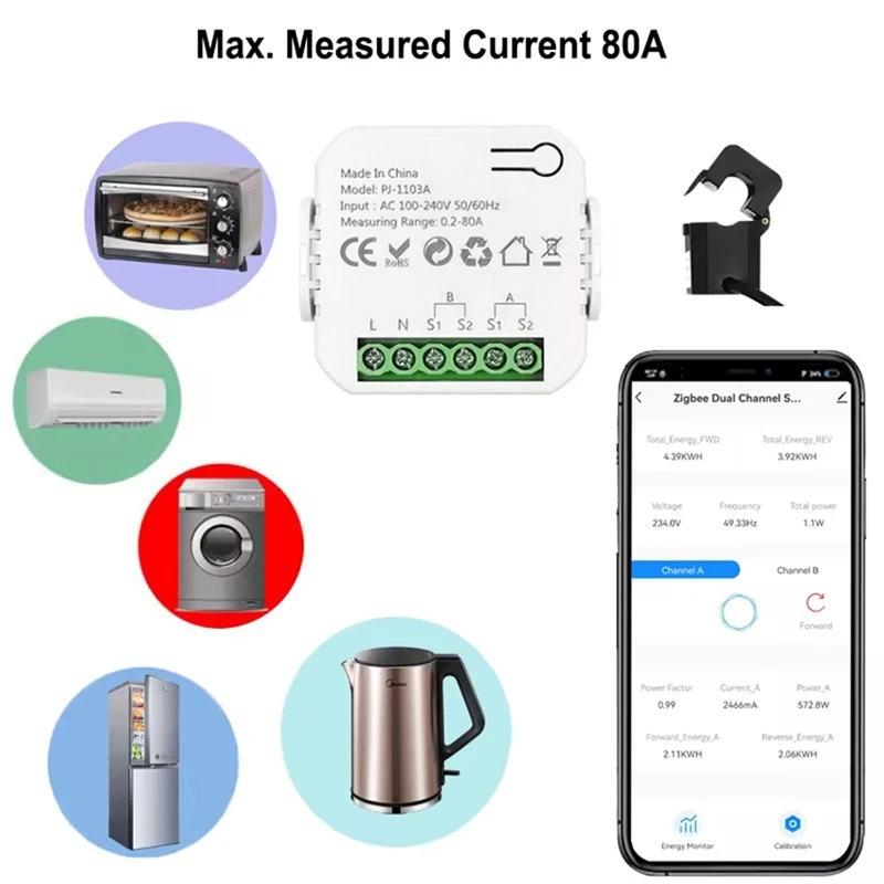 ABGR-Tuya Smart Life Wifi Energy Monitor Bidirectional 1 Channel With CT Clamp App Monitor