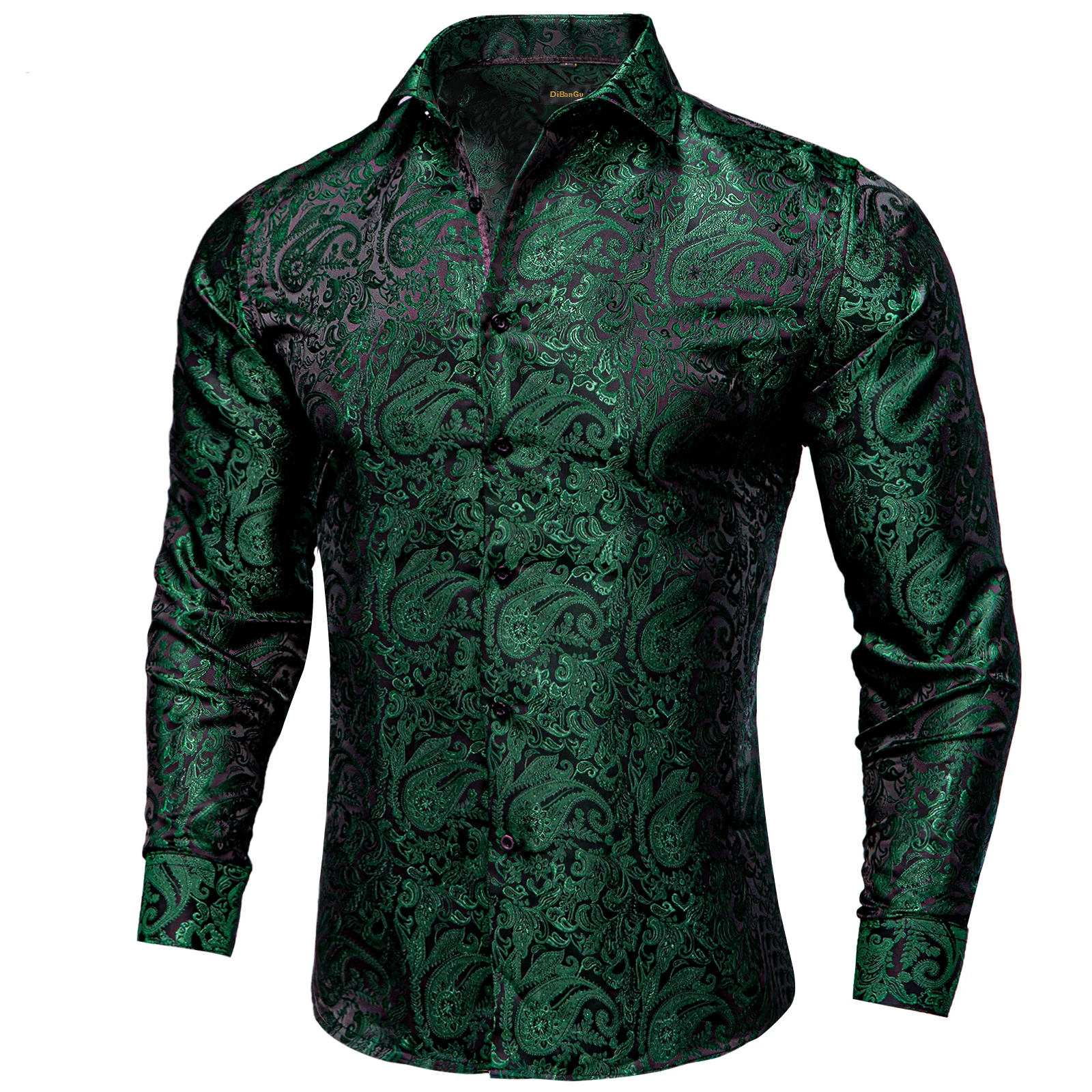 Unique Green Paisley Men Shirt with Collar Pin Fashion Spring Autumn Long Sleeves Blouse Free Shipping Shirts for Man Business blue with red paisley cotton bandanas men hiphop headband headscarf women neckerchief headwear handkerchief