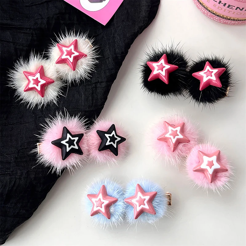 

Korean Japanese Sweet Cool Plush Star Hairpin For Girl Kids Cute Kawaii Fairy Hair Clip Duckbill Clip Fashion Hair Accessories
