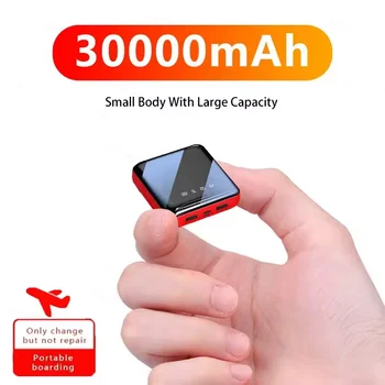 30000mAh Mini Power Bank Caricatore portatile Schermo a specchio LED Digital Powerbank Batteria esterna per iPhone Xiaomi Huawei Samsung
