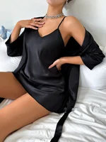 Women's Satin pajama Set Cozy Robe with sexy Skirt two-piece light pajama set - Image 6