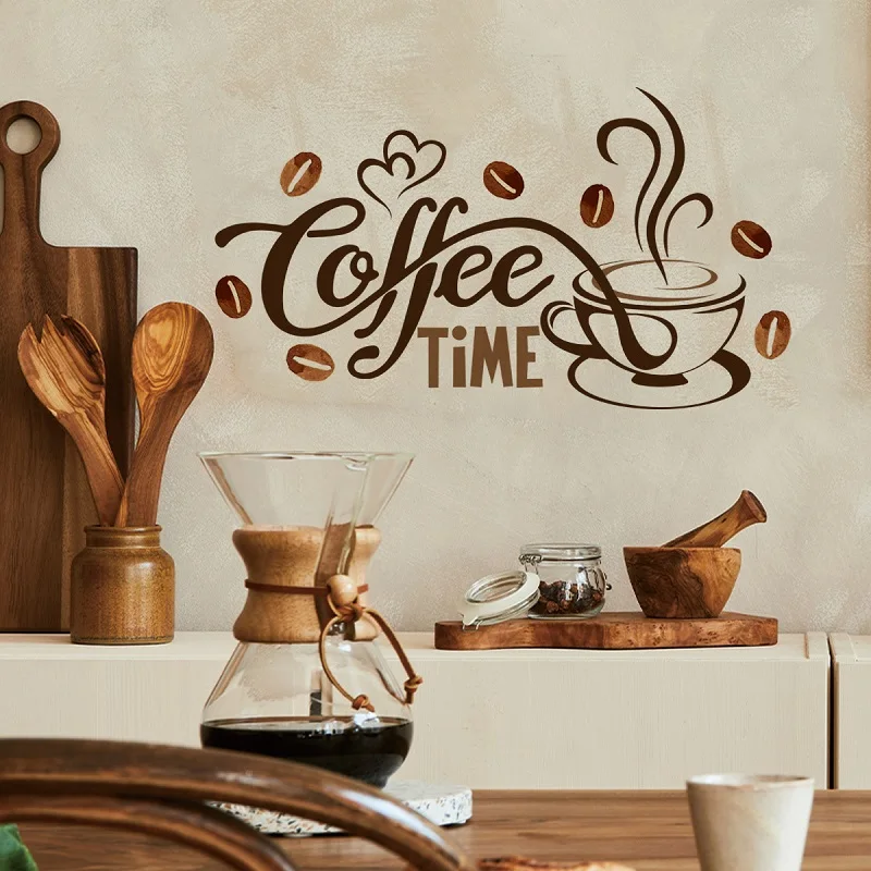 Simple English Slogan Coffee Time Wall Sticker,Cafe Living Room Water Bar Home Decor Coffee Wall Sticker Self-adhesive