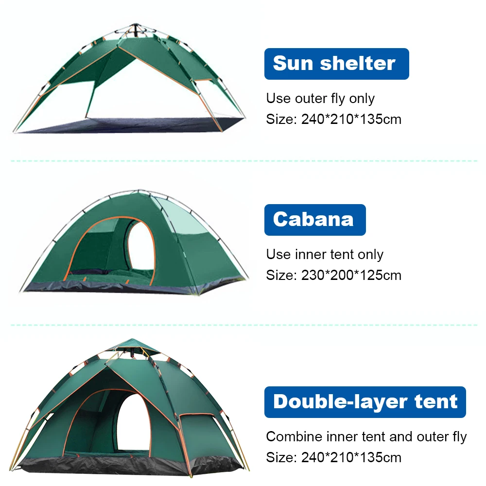 

Camping Instant Pop Up Tent for 3-4 Person Automatic Dome Tent Double Layer Waterproof Family Tent for Hiking Backpacking Beach