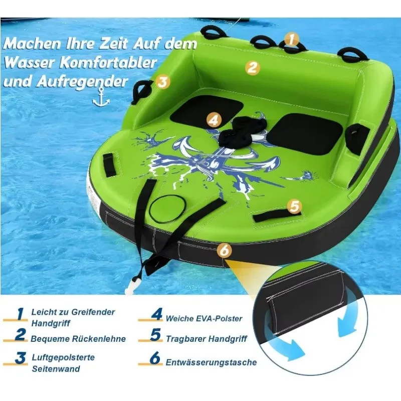 FDS 2 Person Towable Water Raft Tube for Boating, Large Towable Tube Inflatable for Adults Water Sports, Floating Raft Boat