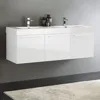 60 Inch White Wall Hung Modern Double Bathroom Vanity - Includes Integrated White Sink with 3 Cabinets - Faucet Not Included 4