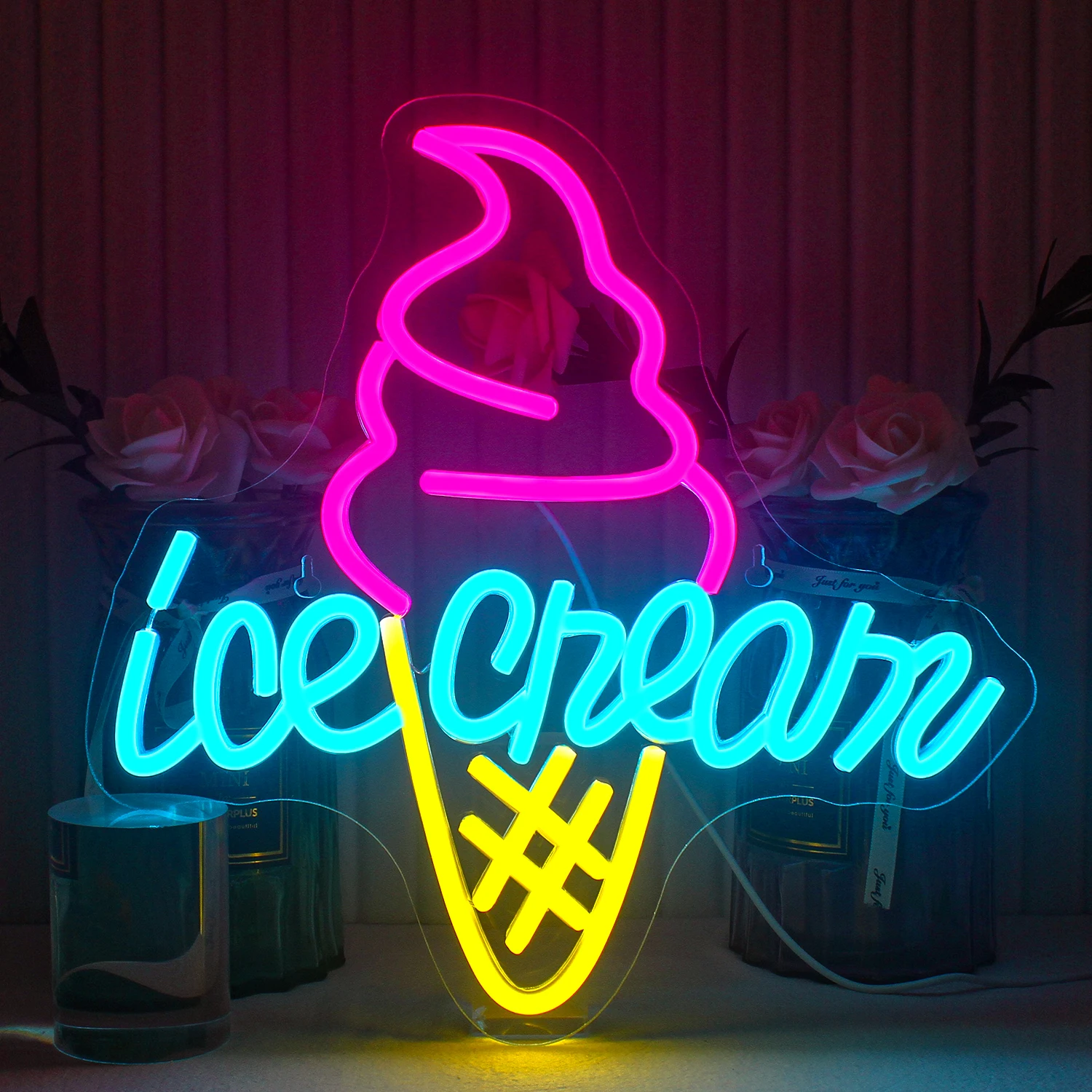 Ice Cream Neon Sign for Wall Decor Colorful LED Neon light for Ice Cream Party Birthday Bar Dessert Shop Restaurant Store USB 