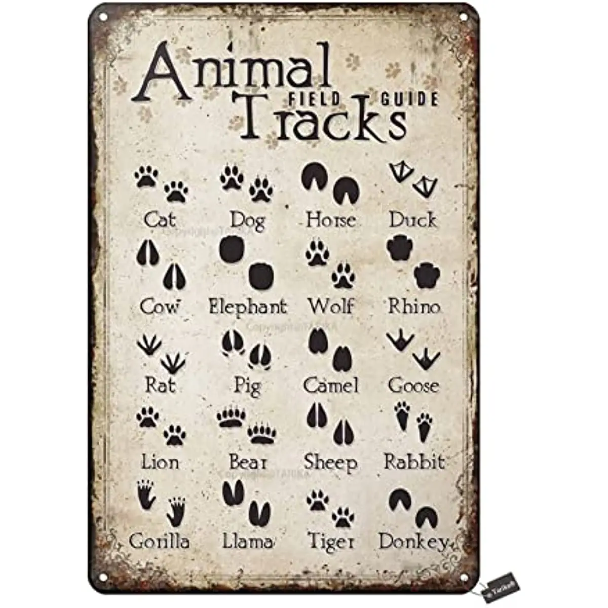 

Animal Field Guide Tracks Tin Vintage Look Decoration Painting Sign for Home Kitchen Bathroom Farm Garden Garage