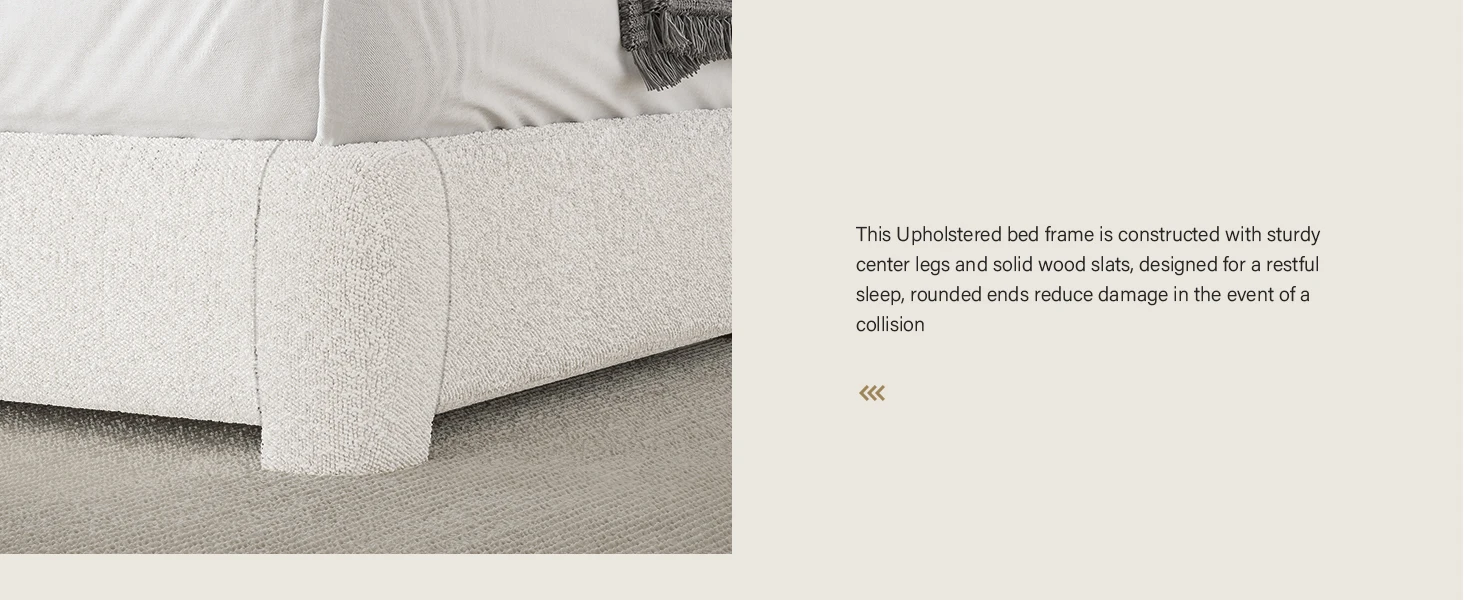 Description Picture 5 of itemQueen Size Boucle Frame Headboard,Upholstered Platform Bed with Wood Slats,Soft Rounded Corners,No Box Spring Required,