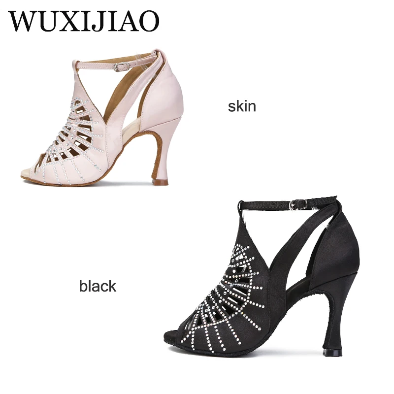 WUXIJIAO New dance shoes ballroom latin dance shoes women with rhinestones salsa tango shoes blue women's wedding shoes