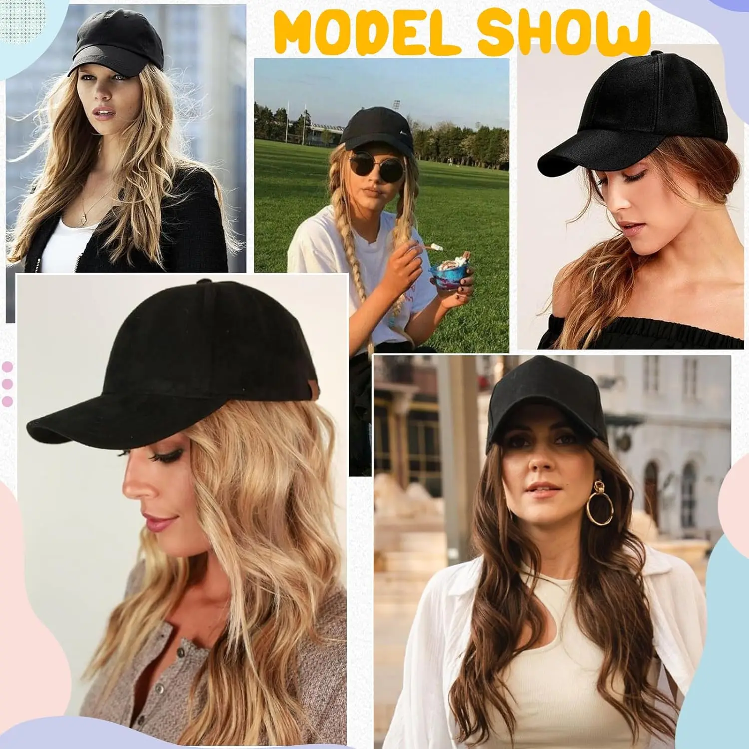 LUPU Hat Wig for Women Curly Baseball Cap Wigs with Curly Hair Extensions Wig Synthetic Curly Adjustable Hat Wigs