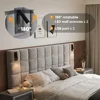 King Platform Bed Frame with Headboard, Elegant Velvet Upholstered Bed with Grid Pattern Padded Headboard, 2 LED Wall Sconces 4