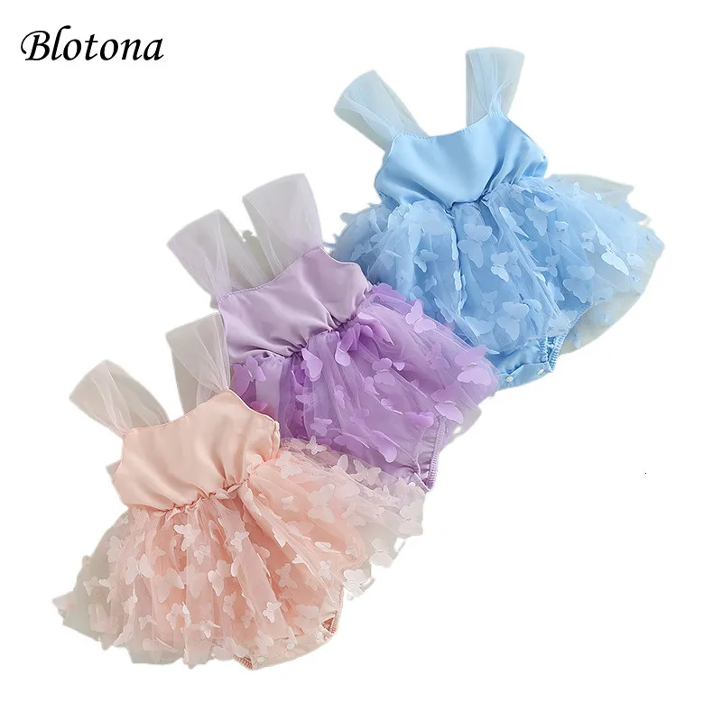 

Blotona Baby Girls Romper Dress, Sleeveless Butterfly Tulle Patchwork Bodysuit Summer Clothes 0-18Months