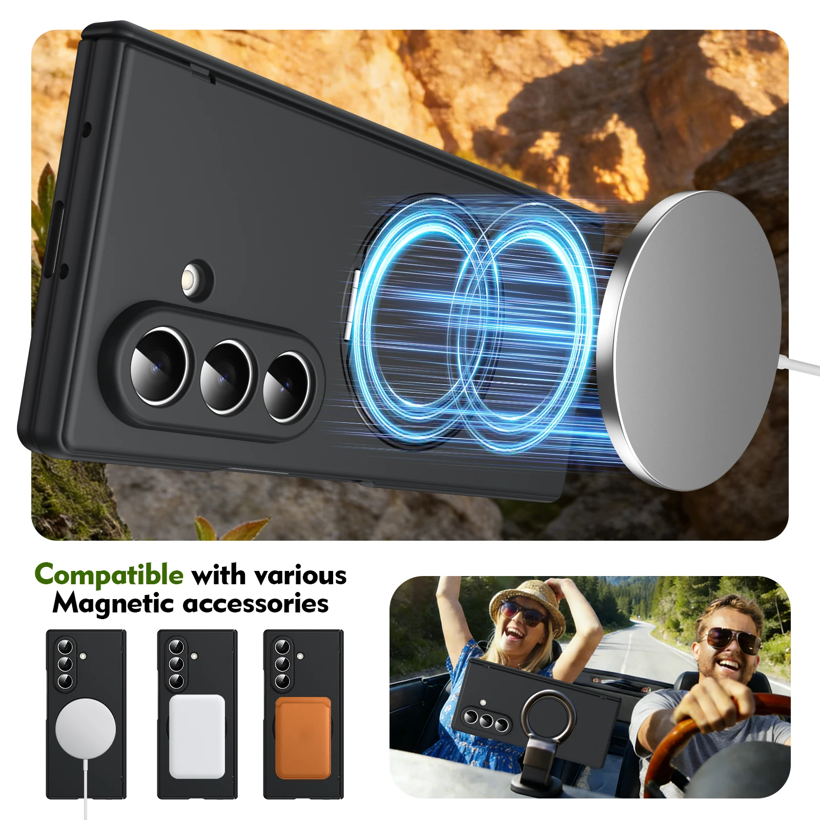 Premium Anti-Fall Foldable Phone Case with Full Body Glass Protection & Kickstand Ring