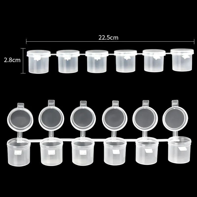 100pcs 6 Cups Paint Pots Strip 10ml/0.34oz Mini Empty Plastic Pigment Cups Jars Art Painting Craft Supplies Storage Containers 2