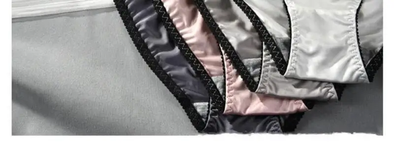 Women Satin Ice Silk Panties With Letter Embroidery Elastic Waistband Lace Trim Briefs Breathable Underpants 6