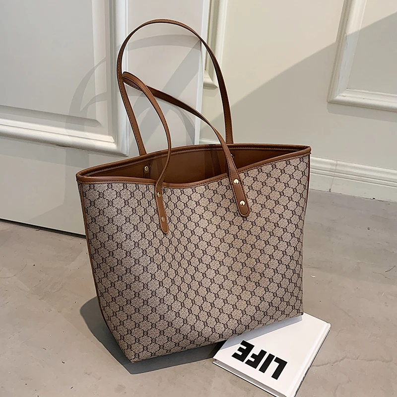 2 Pcs/set Luxury Designer High Capacity Tote Handbag for Women 2022 Trends Brand Designer Striped Shopper Shoulder Shopping Bag 