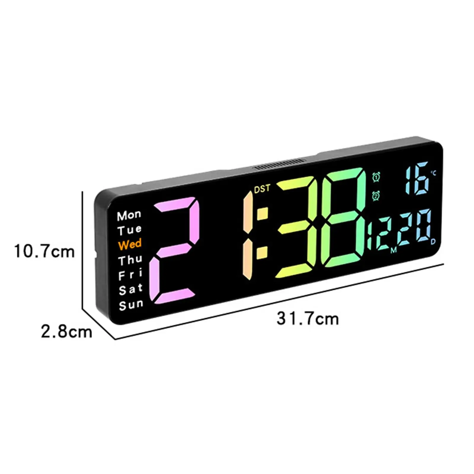 Digital Wall Clock Time Date Week Display Remote Control Colorful Ambient Light Mute Count up Timer Clock Dual Alarm Clock