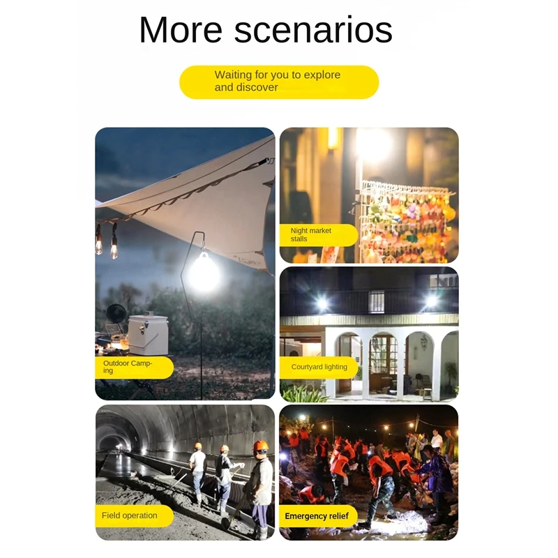 휴대용 충전식 텐트 조명, 비상 LED 전구, 매우 밝은 매우 긴 지구력 캠핑 조명