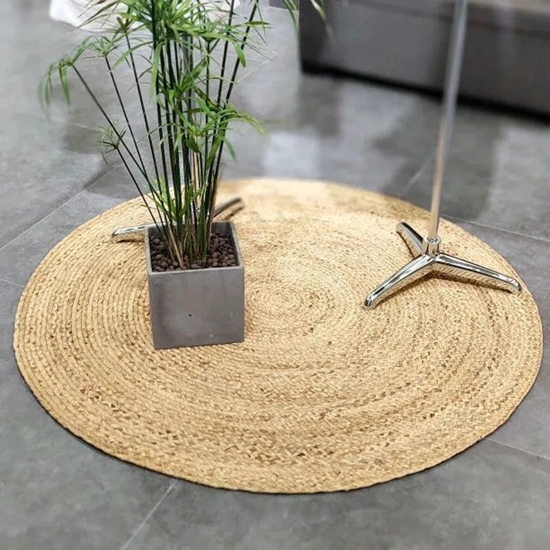 

Natural Water Reed Grass Hand-woven Carpets Straw Rattan Carpets Hotel Bedroom Living Room Coffee Table Mats Woven Round Rugs