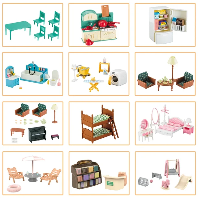 Toys Doll Forest Family Montessori Kitchen Miniature Doll House 1/12 Toy Kitchen Accessories Dollhouse Furniture Toys for Girls