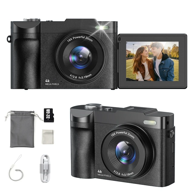 Digital Camera for Photography Camera with 2.8" 180° Flip Screen 16X  Shoot Camara with 32GB Micro SD Card for Beginner Gifts