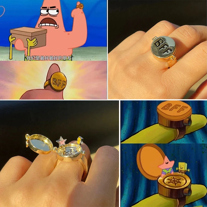 SpongeBob Ring Anime Women's Men's Bff Best Friend Ring Opening Adjustable  Patrick Star Rings Trend Finger Jewelry Birthday Gift