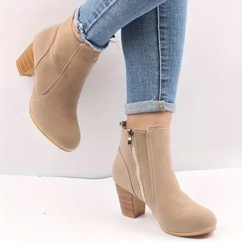 Woman Boots Autumn Winter Chunky Heels Zip Shoes for Women Luxury Fashion Chelsea Ankle Boots Women Fashion Comfortable Boots 1