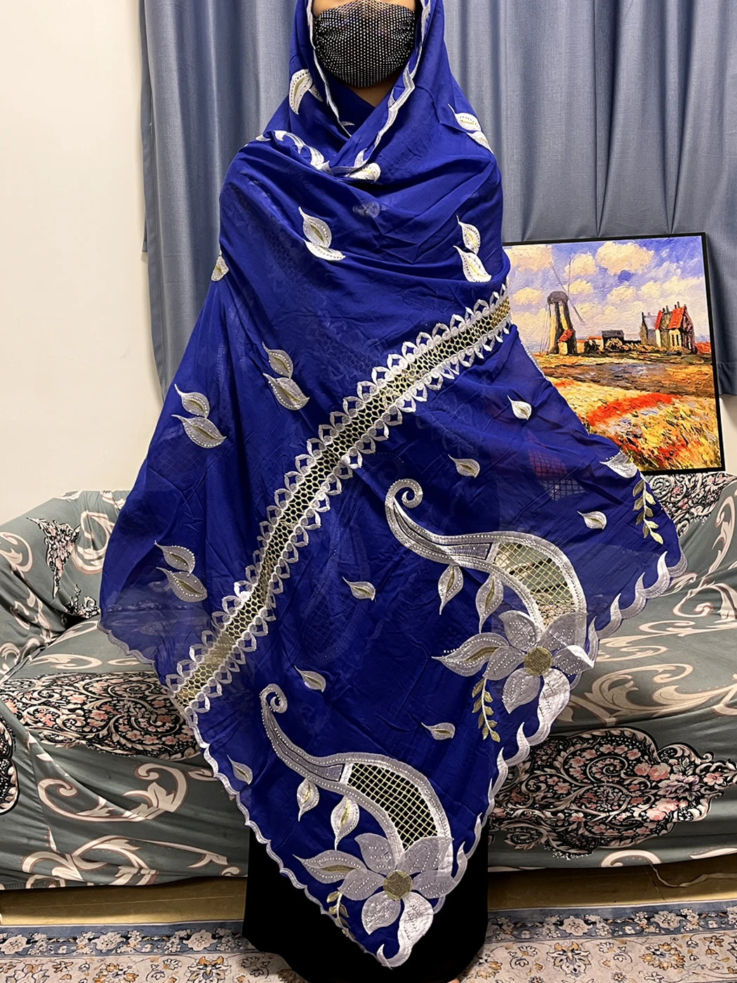 African Women Scarf 2023 Prayer Shawl Cotton Embroider Dimond Hijabs Fashion Headscarf Turkey India Shawl For Women  210x110cm