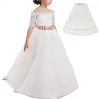 Mode blanc dentelle enfants jupe jupon anneau en acier réglable princesse jupe Tutu jupe 3 cerceaux mariage jupon enfants filles 3