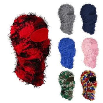 Balaclava Distressed Knitted Full Face Ski Mask for Men Outdoor Camouflage Fleece Fuzzy Balaclava Ski Balaclava Beanies Men Hat