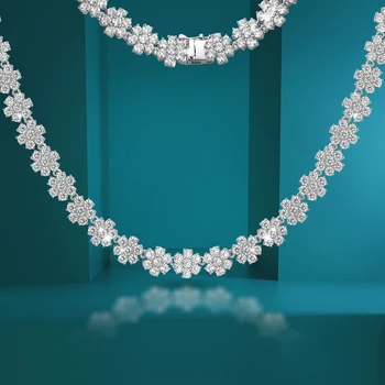 Luxury Flower Moissanite Tennis Necklaces for Women Bride Full Diamond Necklace 925 Sterling Silver Wedding Jewelry Original