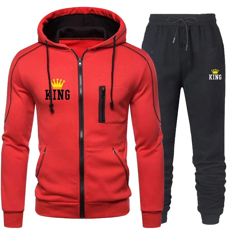 The latest fashion men's casual printed hoodie jacket zipper cardigan jacket set cotton hooded sports jacket jogging suit