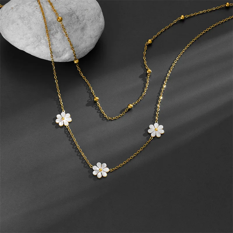 Blooming Strass Double Chain Charm Necklace