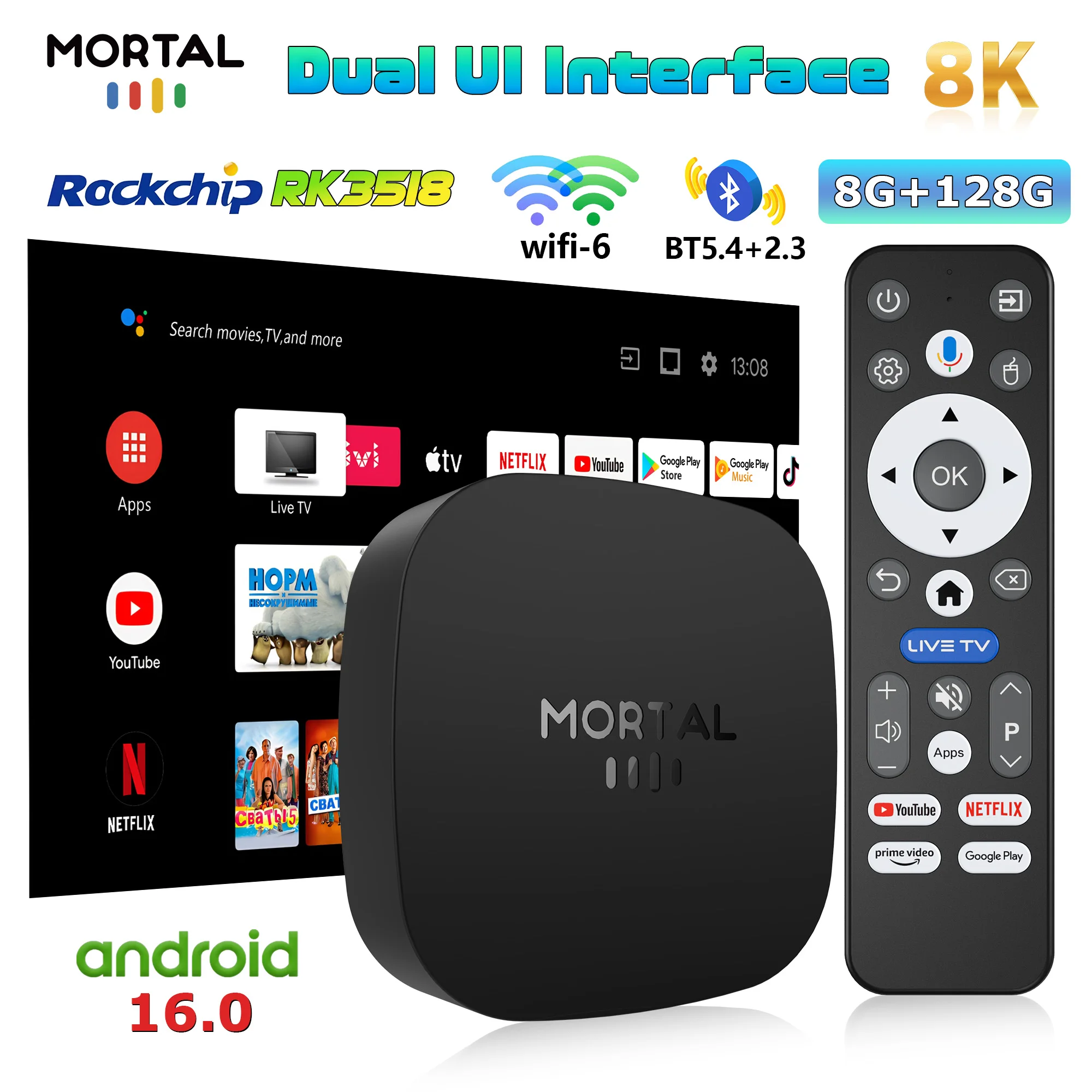 Отзывы на ТВ-приставка Mortal Smart TV Box 8GB 128GB Android 16 8K RK3518 С Голосовым Управлением Google Assistant И Поддержкой 4K HDR покупателей на AliExpress