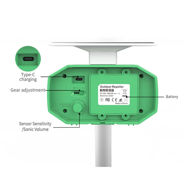 Ultrahangos Kártevőirtók Napelem/Típusú Töltés Kültéri Állati Relevel 800Mah Ip66 Vízálló Kártevőirtás Az Otthoni Udvar Kertjéhez - Image 5