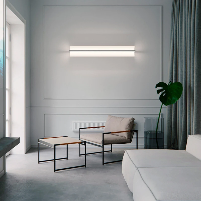 Nordic White Rectangle LED Wall Light Foyer Bedroom beside metal linear lamp Minimalist Aisle office staircase art decor lamp 5